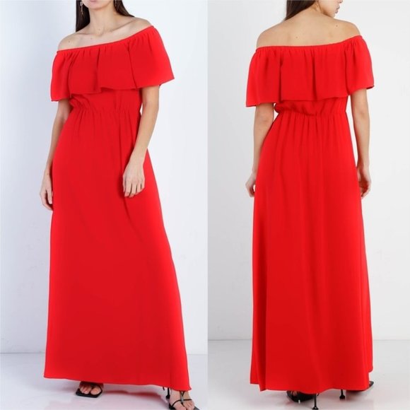 MODA ME COUTURE Dresses & Skirts - RED Off Shoulder Ruffle Maxi Dress